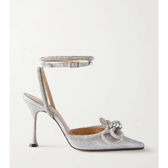 MACH & MACH Double Bow Glitter Silver Leather Heels IT40.5 - Picture 2 of 10